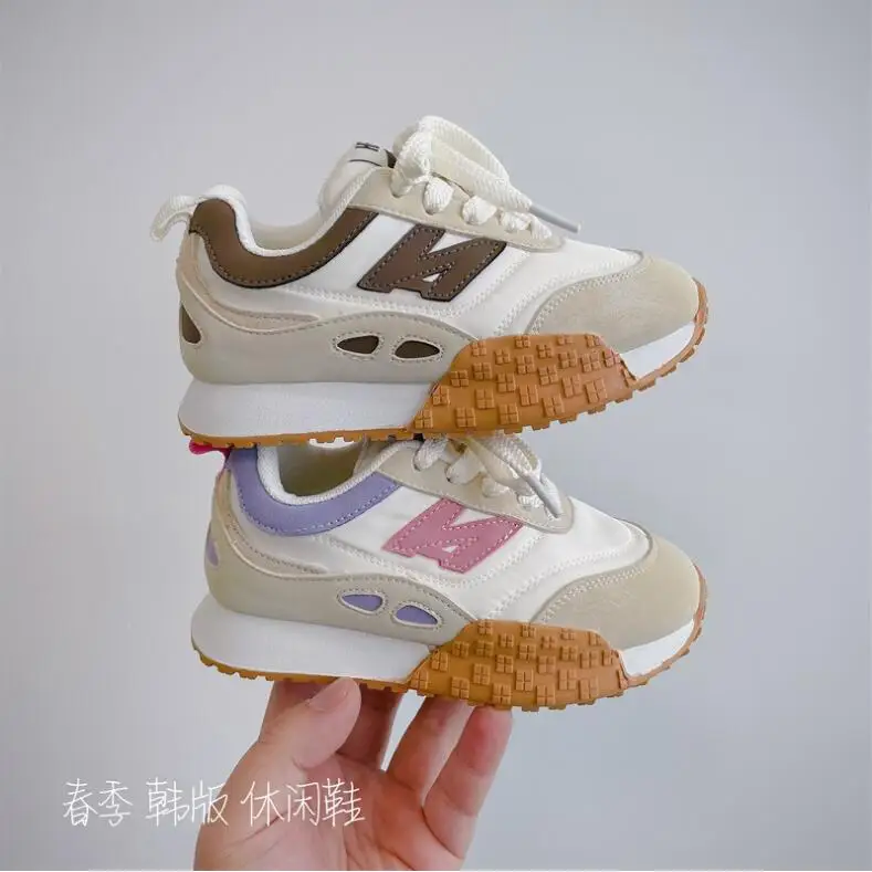 

New Children's Shoes 2024 Spring Boys' Soft Sole Comfortable Sports Casual Shoes Fashion Girls' Daddy Shoes Rice Brown Purple