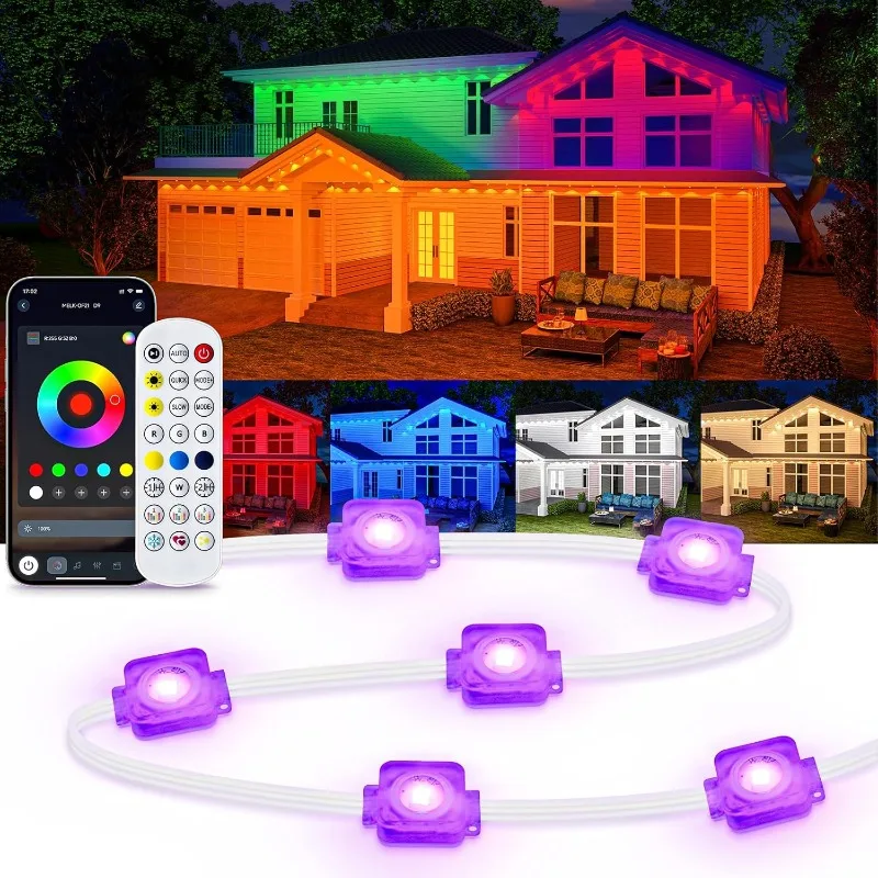 

200ft Permanent Outdoor Lights App & Remote, RGB Eternity Eaves Lights, Waterproof, Multicolor for New Year, String Light