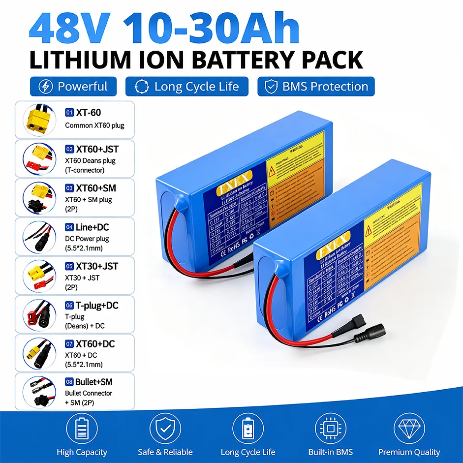 48V 20Ah 18650 Lithium Battery Pack with BMS 13S3p for 48V E-Scooter High Capacity Li-ion Battery 500-1000W