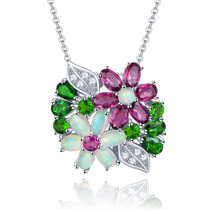 

Genuine 4 Carat Pendant Silver 925 Original Natural Opal Garnet Pendant Multicolor Gemstone Opal Stone Original Opal Pendant