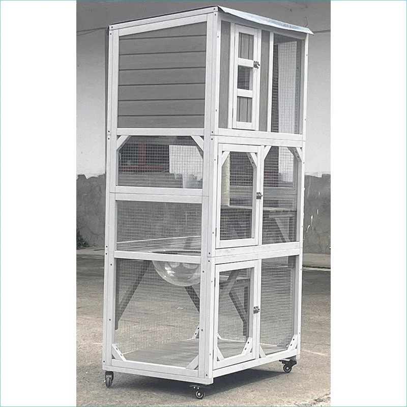 a forWholesale Large Space Pet Cage Wooden Outdoor Waterproof Cat Villa House With Cat Scratching Board Wood Cat Cage