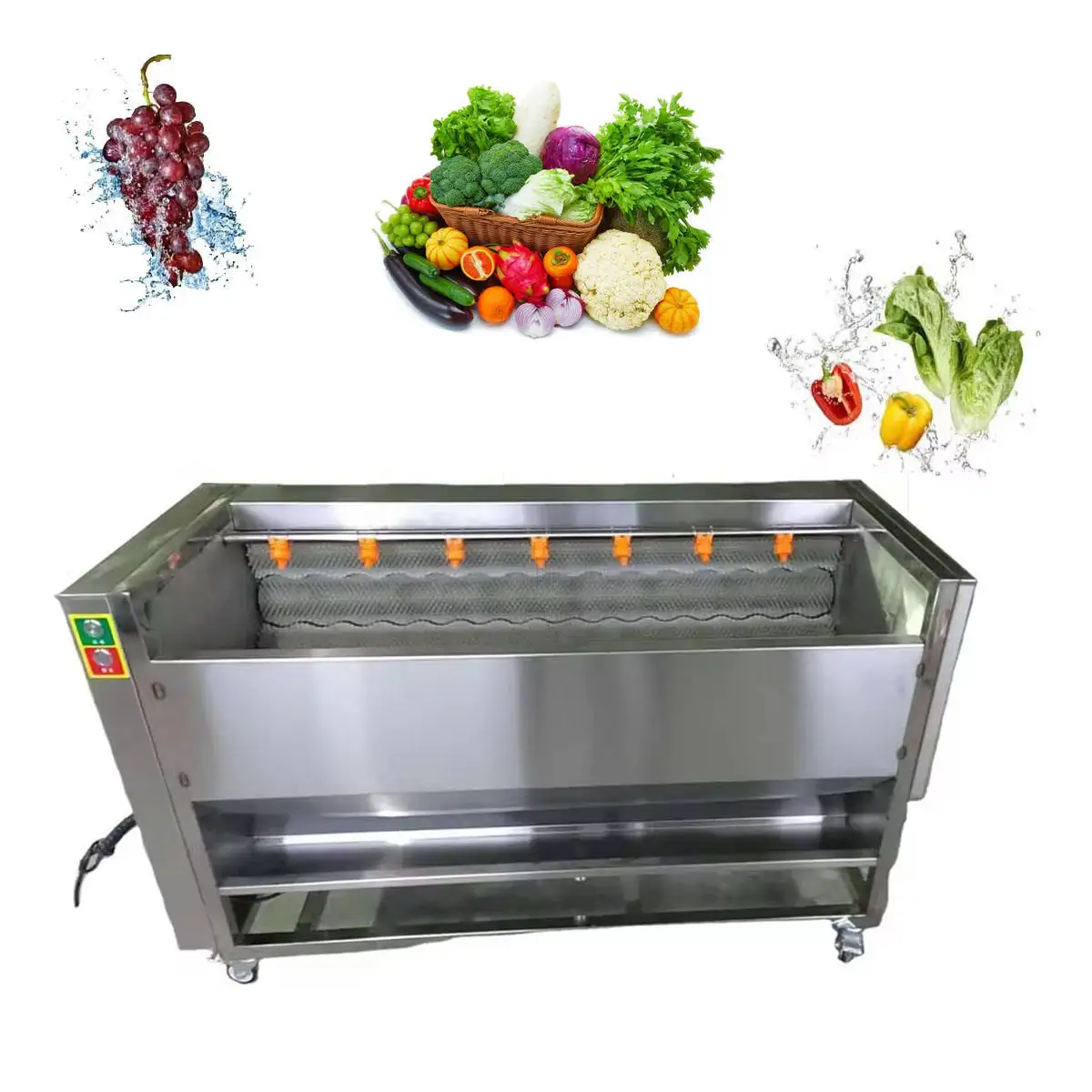 Commercial Vegetable Peeling Machine - Stainless Steel Brush Roller Washer for Food Processing
