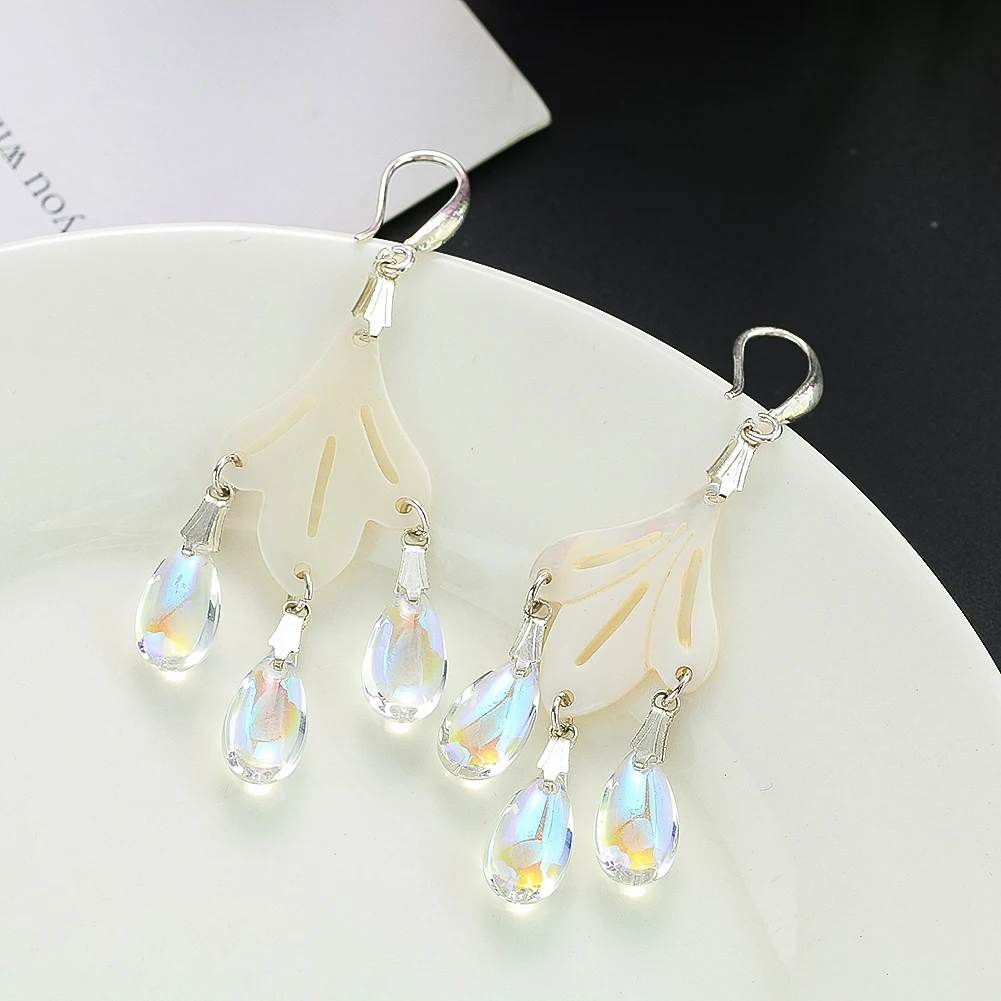 1Pair Crystal Tassel Earrings French Natural Shell Women's Earrings Clothing Accessories Beach Travel Jewelry Gifts