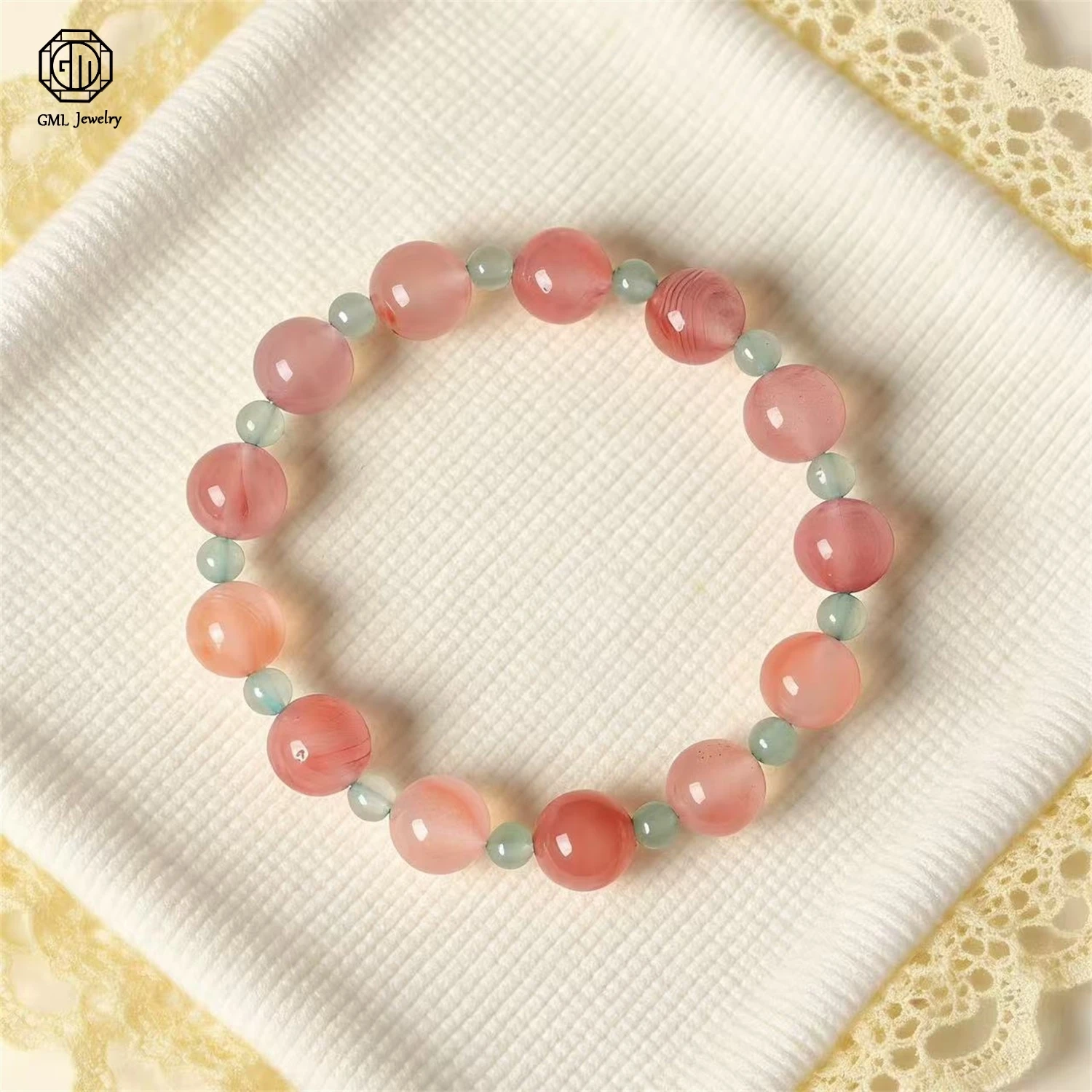 Natural Floating Flower Nanhong Agate Aventurine Stackable Beaded Bracelet Women Sweet Fresh Exquisite Simplicity Jewelry Gift