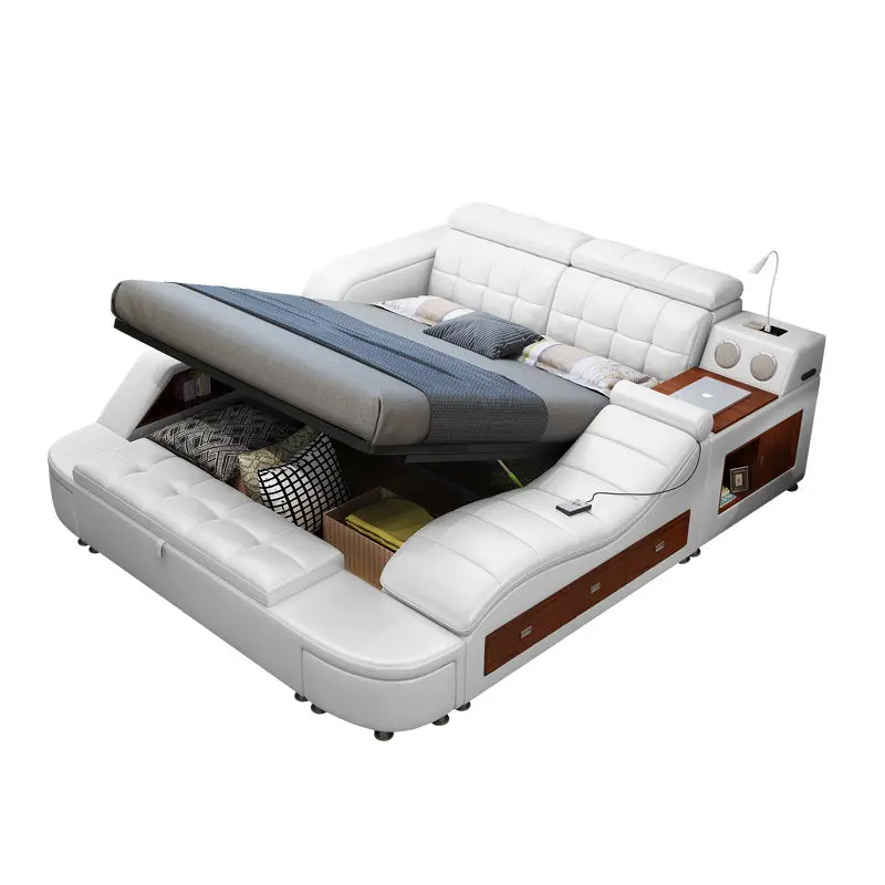Master bedroom simple modern massage leather bed double bed 1.8m multi-functional storage smart wedding bed