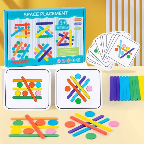 Kids Rainbow Stick Thinking Puzzle Wooden DIY Ice Cream Stick Puzzle Challenge Table Games Montessori Educational Children Toys