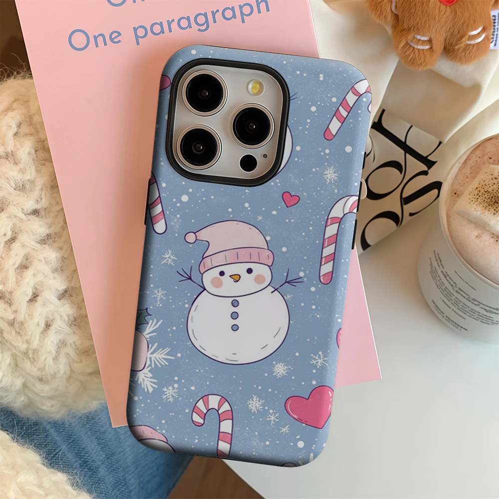 أحمر الخدود عيد الميلاد ثلج IPhone17 يجب أن يكون لديك جراب هاتف آيفون 17 16 15 14 13 12 Pro Max Plus غطاء خلفي مزدوج الطبقة