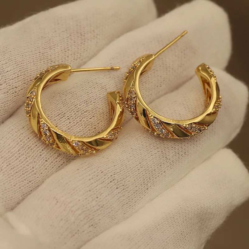 New Sight Luxury Zirconia C Shaped Stud Earrings for Women Fashion Brand Jewelry Trendy Crystal Earrings Gift