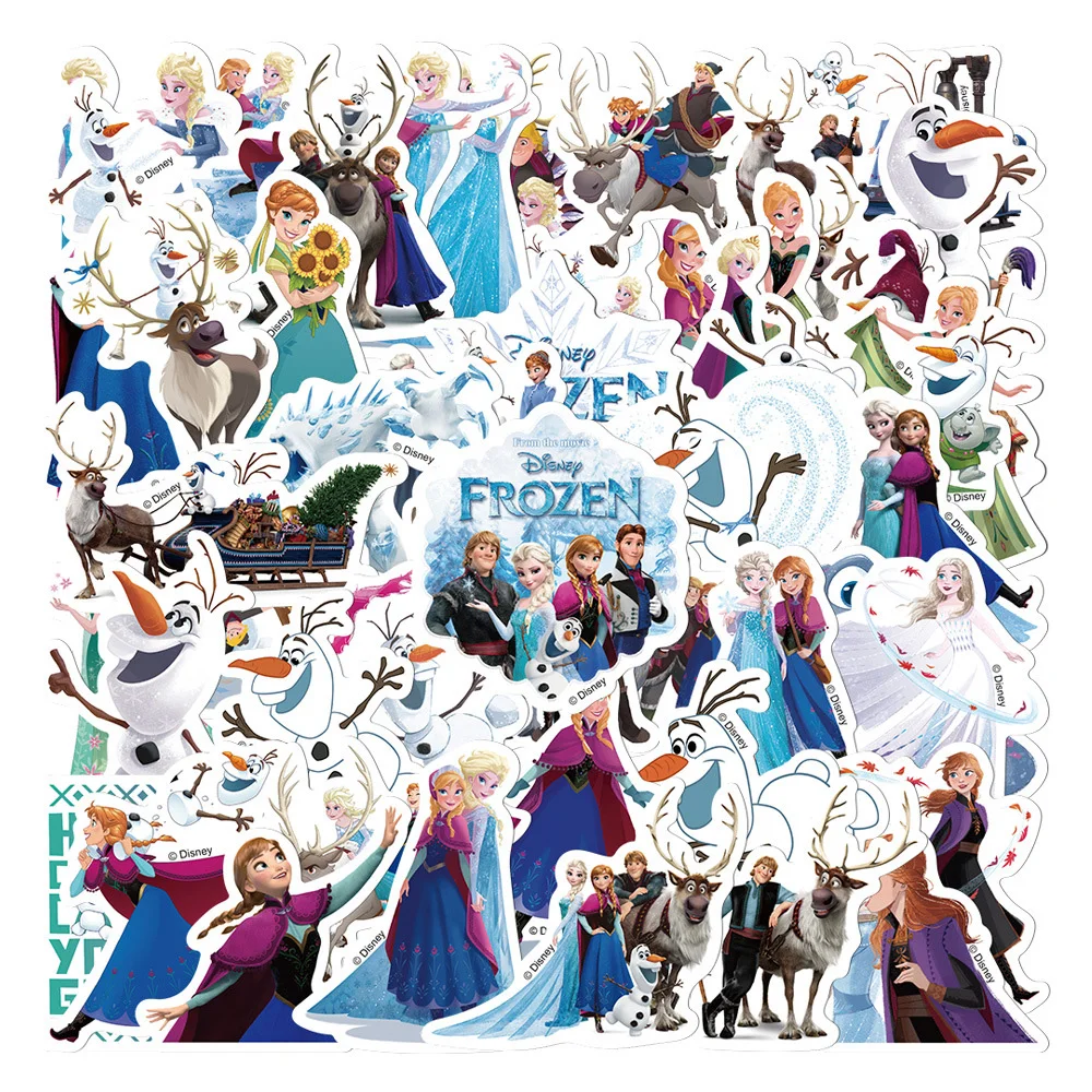 10/30/50 Buah Stiker Film Kartun Disney Frozen Stiker Putri Anime Lucu Alat Tulis Buku Harian Ponsel Sepeda Stiker Mainan Anak-anak Klasik
