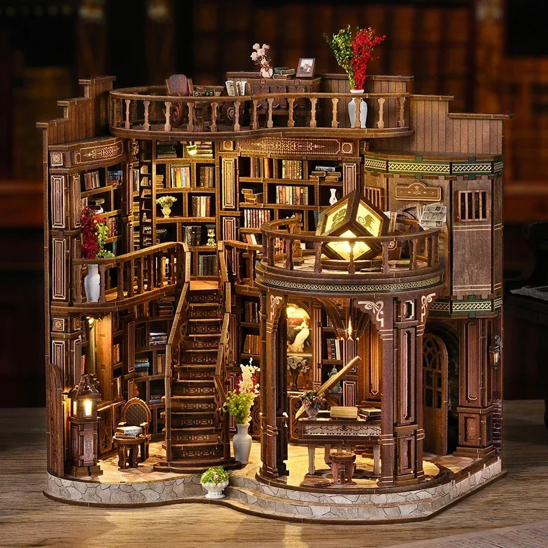 Dreamy Book Hall Cottage Doll Houses DIY Wooden Miniature Building Kits With Furniture Casa Library Dollhouses for Friends Gifts