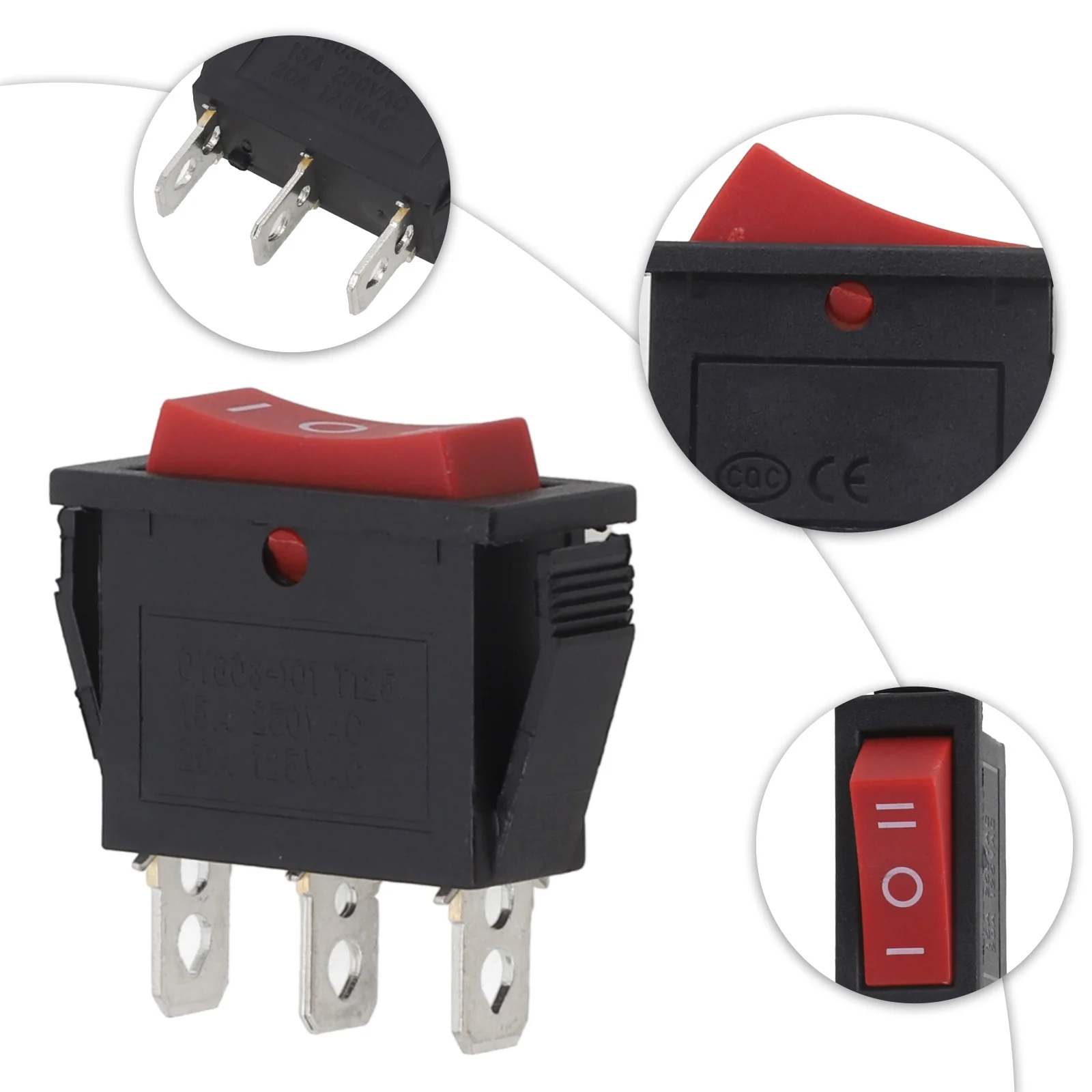 1pcs Three-position Rocker Switch 15A 250V 20A 125V RED ON-OFF-ON 3 Pin Switch Accessories Professional Hand Tools