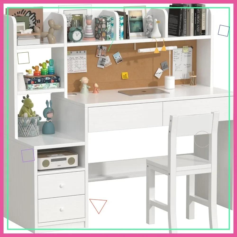 

Детский комплект: стол и стул с 4 ящиками, шкафами для хранения и полками - прочная деревянная мебель для спальни