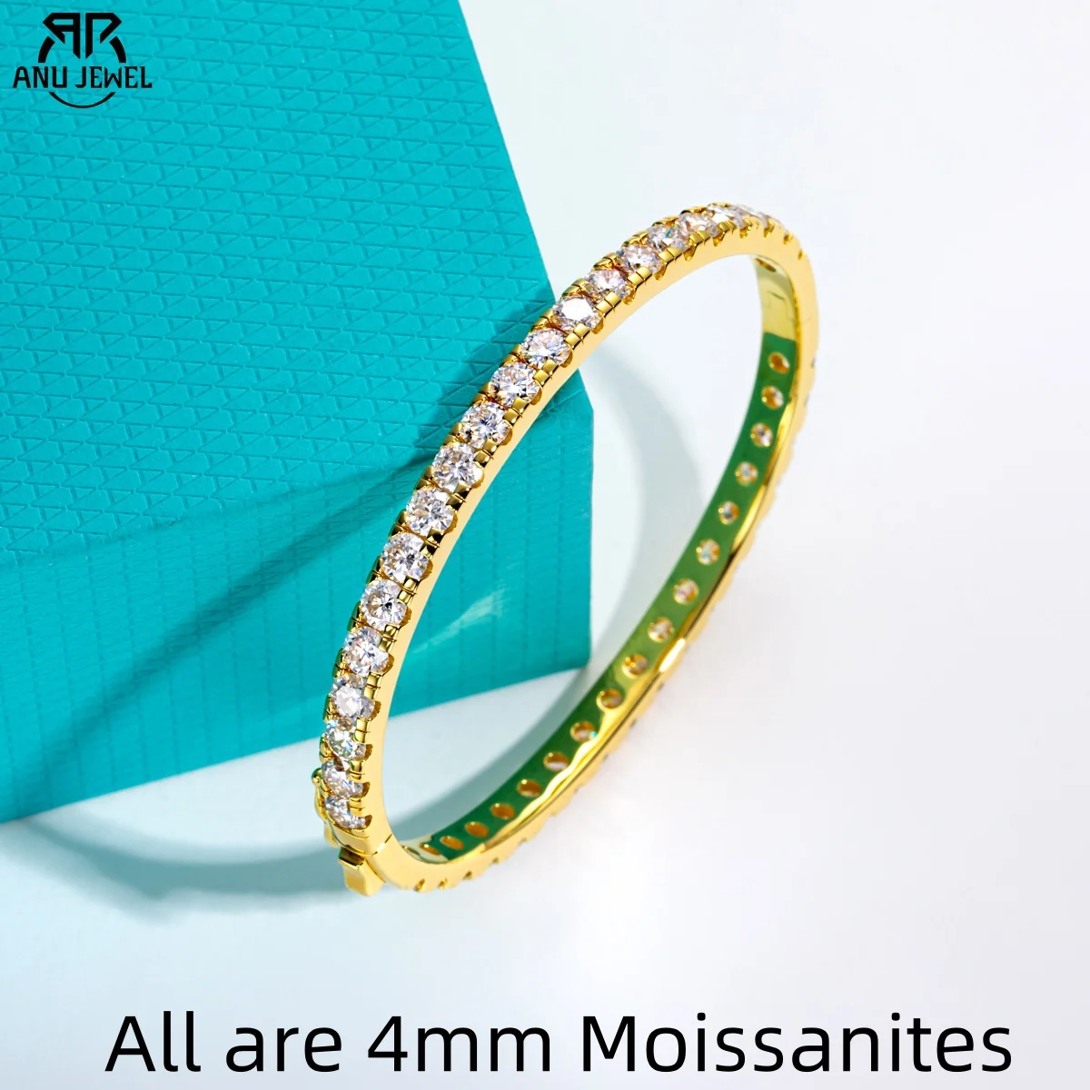 

AnuJewel 4mm D Color Moissanite Bracelet 925 Sterling Silver 14K Yellow Gold Plated Bangles for Women Jewelry Gifts Wholesale