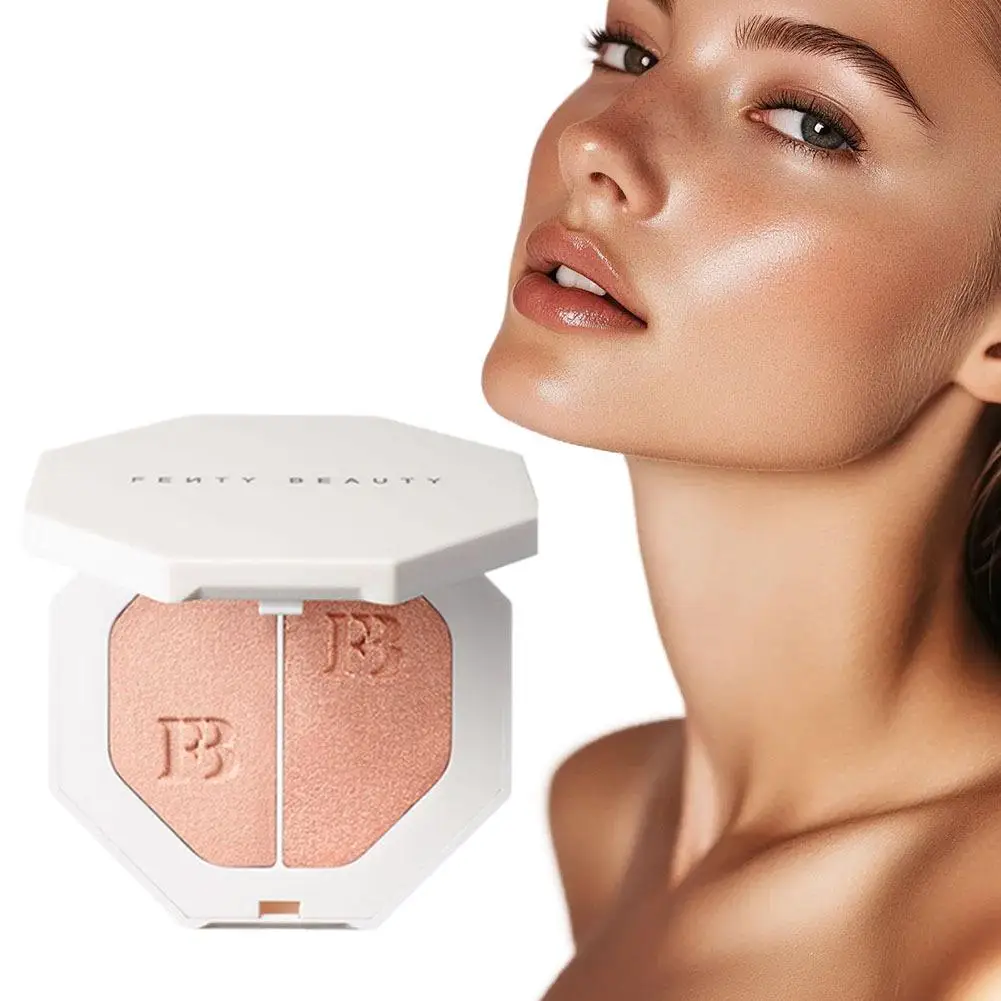 مجموعة بودرة مضغوطة ثلاثية الأبعاد من Fenty Beauty للتحكم في الزيت، مكياج يدوم طويلاً، تركيز ناعم، تسليط الضوء على تفتيح غاسل الكنتوري