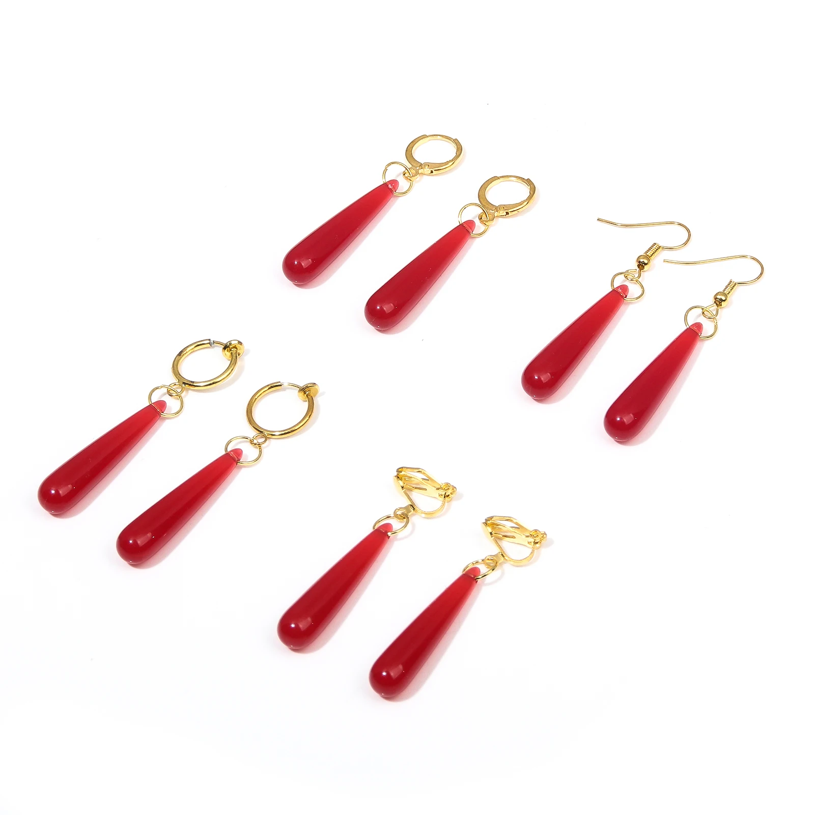 Anime Frieren Beyond Journey\'s End Frieren Cosplay Earrings Ear Clip Red Teardrop Drop Earrings Costume Props for Woman Men Girl