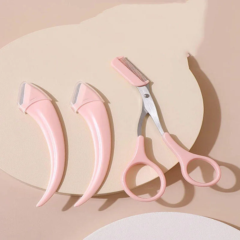 Beginner-Friendly Eyebrow Razor Kit - Crescent Shape Anti-Scratch Design with Trimmer, Brush & Storage Case, Makeup Tools