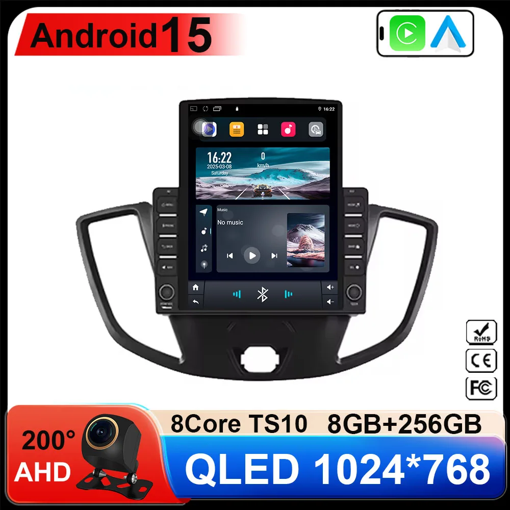 9,7 Vertikaler Bildschirm Android 15 Autoradio für Ford Transit Van 2014–2018 GPS-Navigation Multimedia-Player 2 Din 5G WIFI