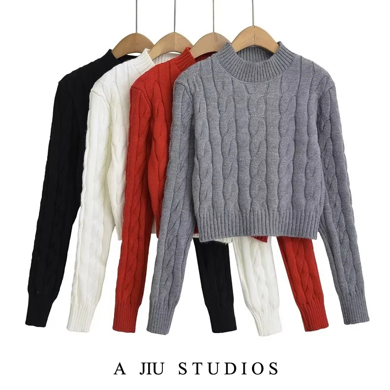 

Ele Bla Knitted Twist Sweater Women's Slim Fit Long Sve f High Collar ort Sle Top for Autumn Winter