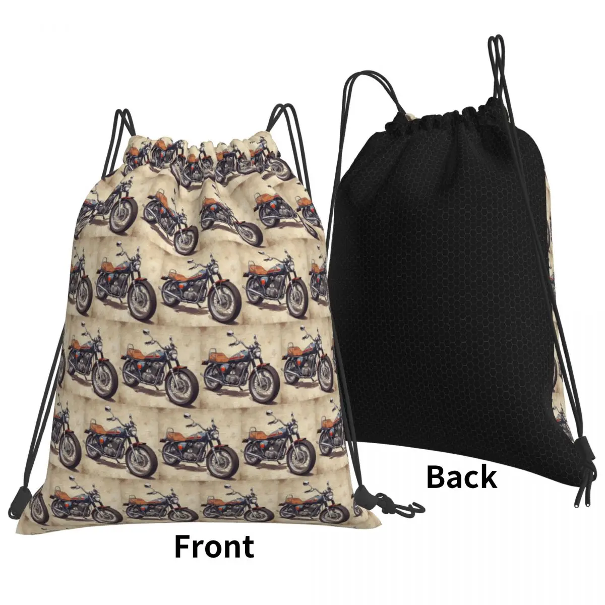 Retro Classic Motorcycle Backpacks Casual Drawstring Bundle Pocket Sundries Bag Book Bags for Man Woman School
