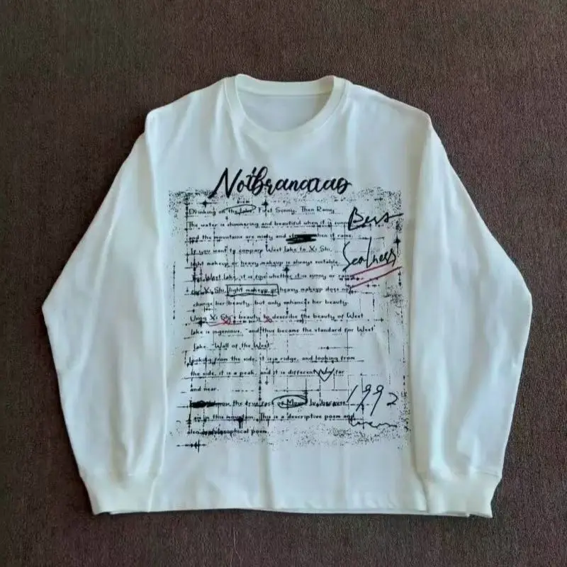 

Autumn Y2K Long sleeved T-shirt White Round Neck Oversized T shirt New Men Womens Leisure Gothic Cotton Tops Streetwear