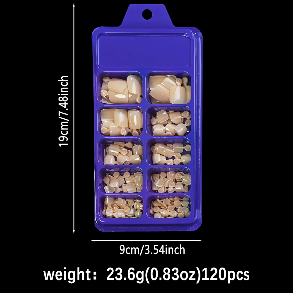 120 pçs semi-transparente série nude toe dicas de unhas curto quadrado acrílico imprensa em unhas brilhantes dicas de unhas falsas para pedicure