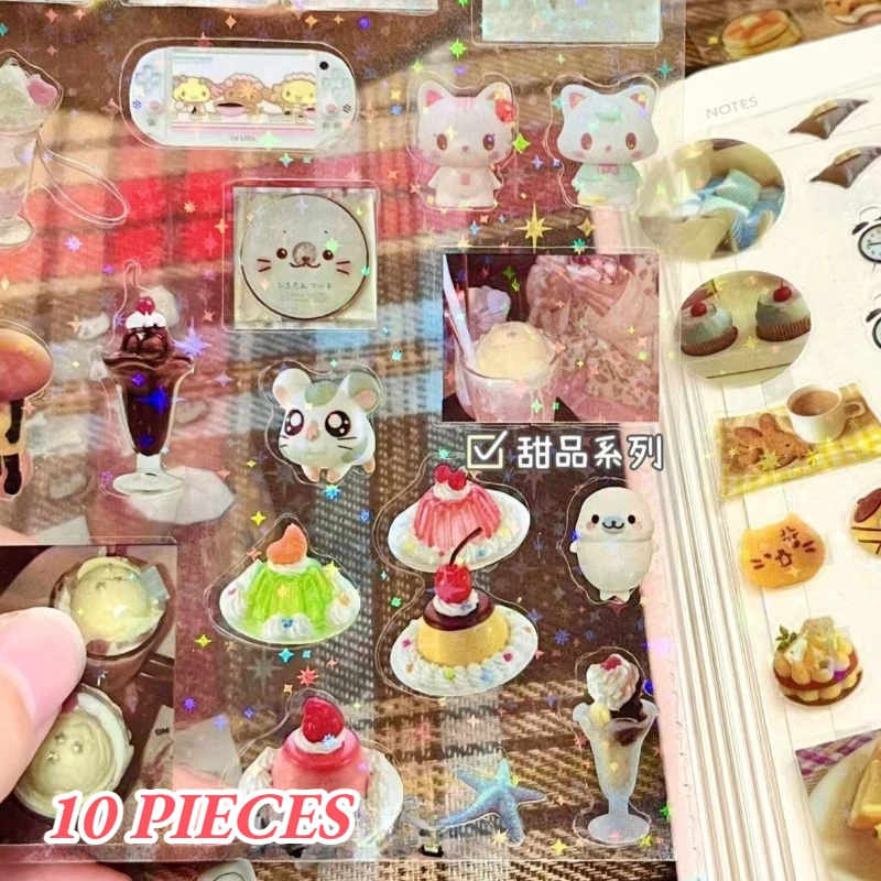 10Pcs Japanese Retro Laser Cut-film Stickers - Cute DIY Decals for Phone Case Camera Adorable Scrapbook Journal Decor for Girls