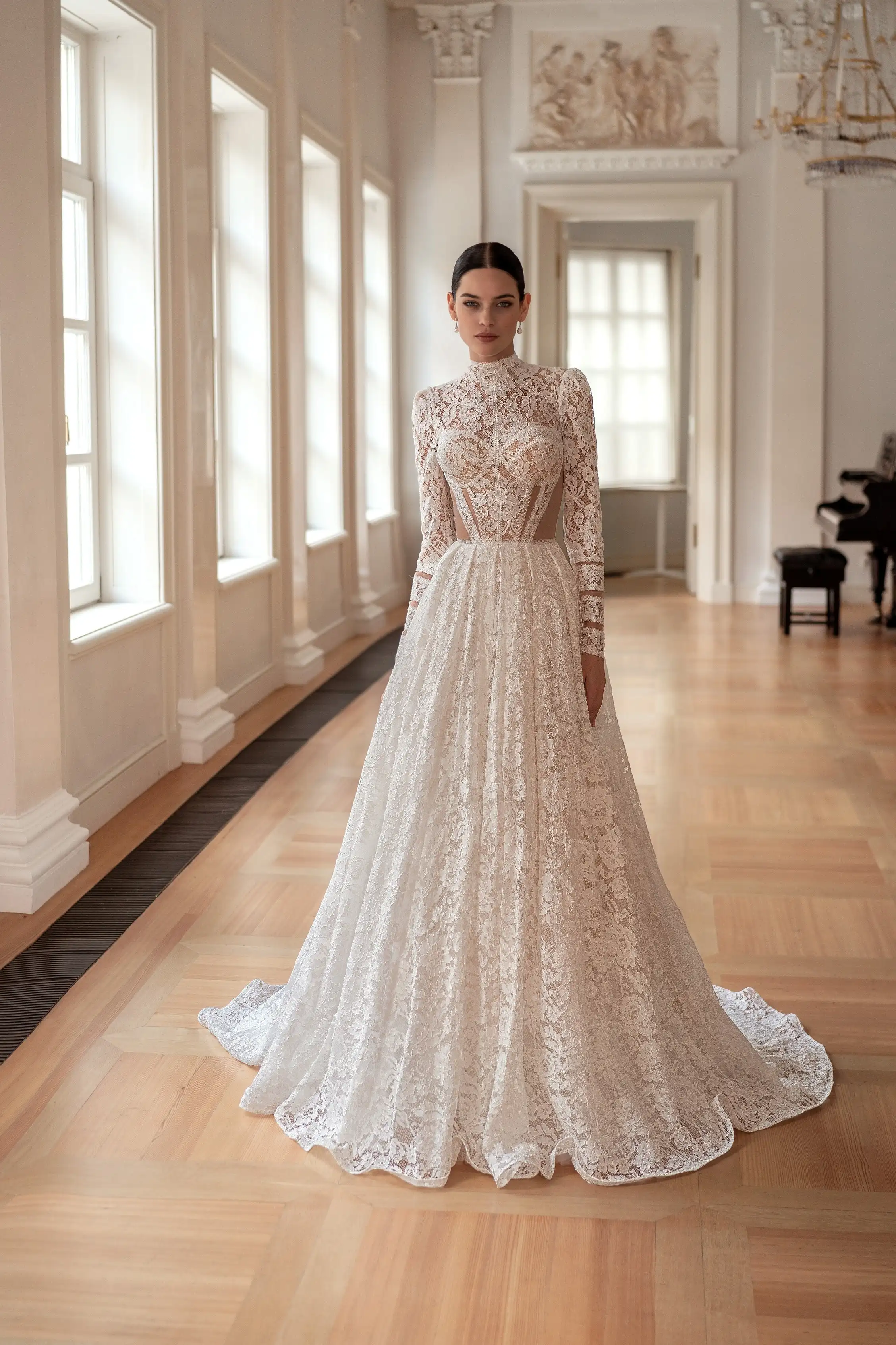 Vestidos De Novia Vintage Lace Wedding Dress Long Sleeve Blancos Boda Civil Bespoke Vestido Noiva Casamento Princesa Trouwjurk