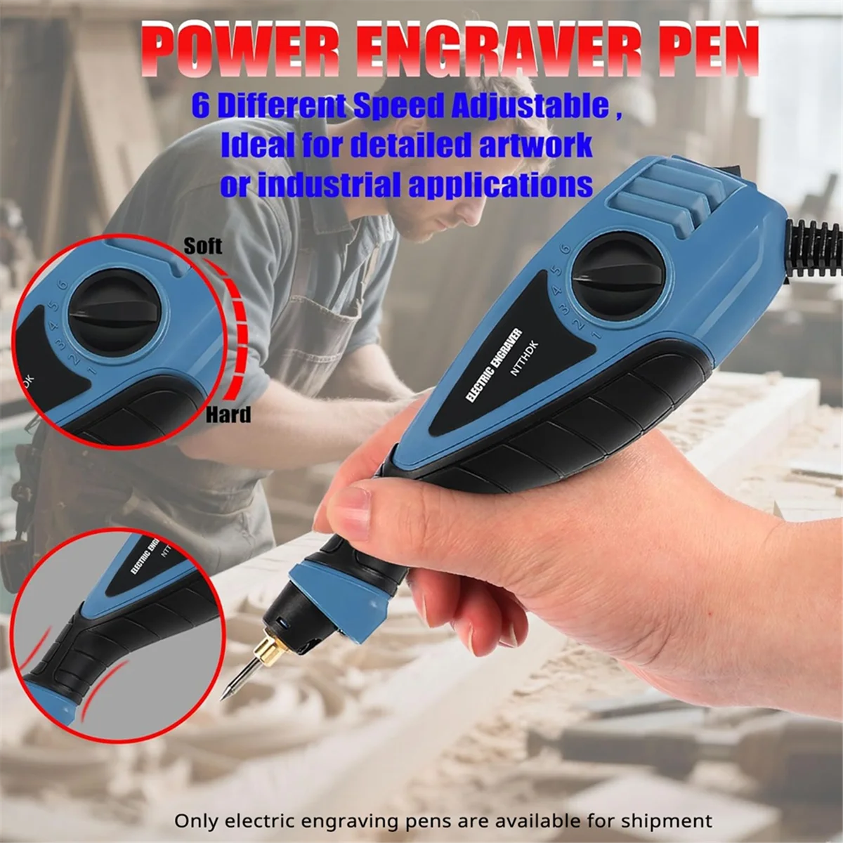 

Граверная ручка AA98, 6-скоростная гравировальная ручка 25 Вт для металла, дерева, стекла и пластика, ручная гравировка - инструмент с вилкой стандарта США