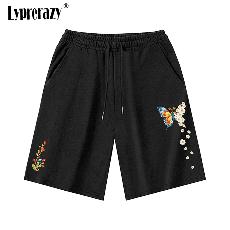 Lyprerazy Chinese Style Men's Butterfly Embroidery Shorts Summer Casual Chinese Trend Cotton Shorts
