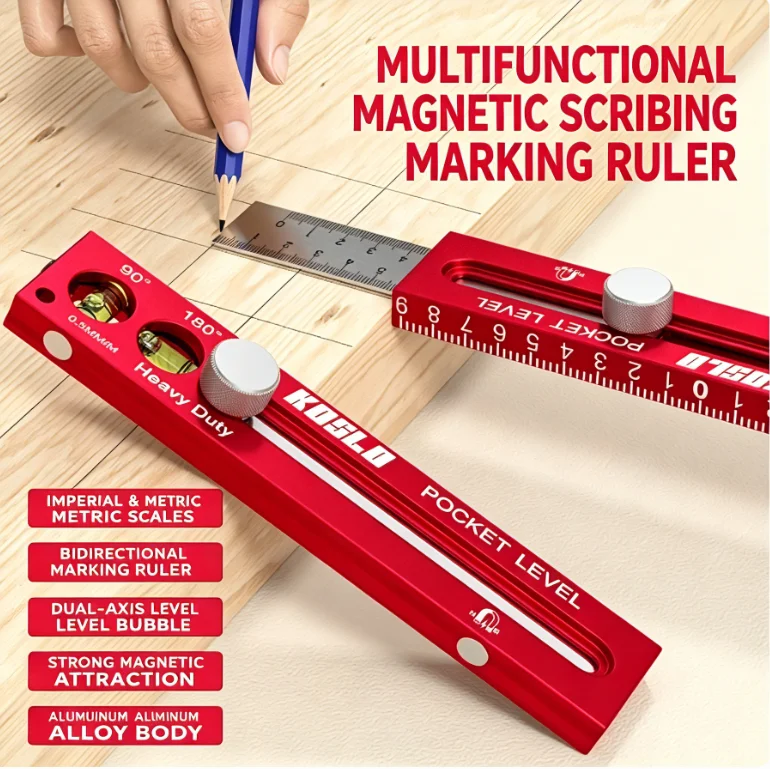 Woodworking Tools Ruler Precision Pocket Ruler Slide Ruler Inch/Metric T-Track Metal Slide Stops Aluminum Precision Rulerler