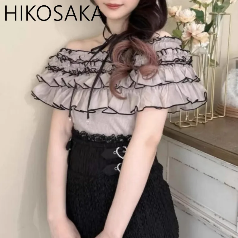 

Japan Style Sweet Fungus Slash Neck Off Shoulder Knit Top Summer Sweet Casual Pullovers All-match Elegant Jumpers Female