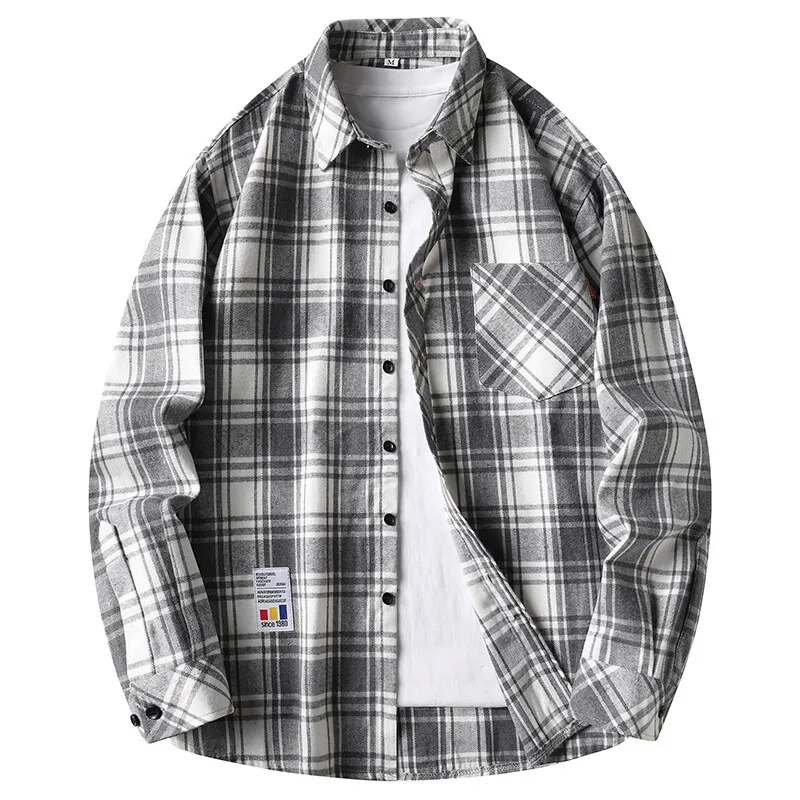 2026 Vintage Loose Cardigans Shirts for Men Plaid Streetwear Long Sleeve Pocket Designer Mens Office Work Shirt Jacket Tops 4XL