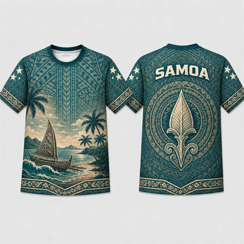 Fashion Samoa Tribal Style T Shirts For Men Trendy Polynesian Traditional Tattoo Pattern T-shirts Loose Streetwear Sports Jersey