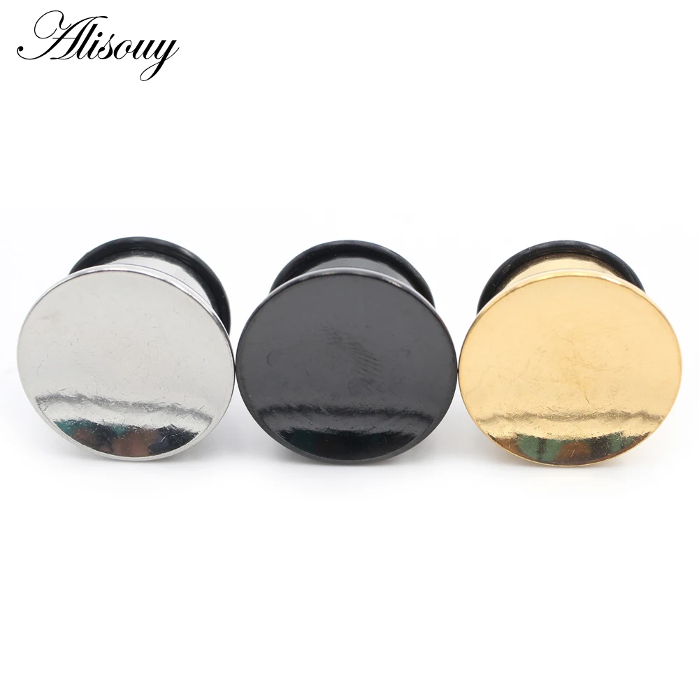 2Pieces Punk Stainless Steel Concave Hollow Bowl Shaped Flared Ear Tunnels Plugs Expander Stretcher Gauges Piercing Body Jewelry