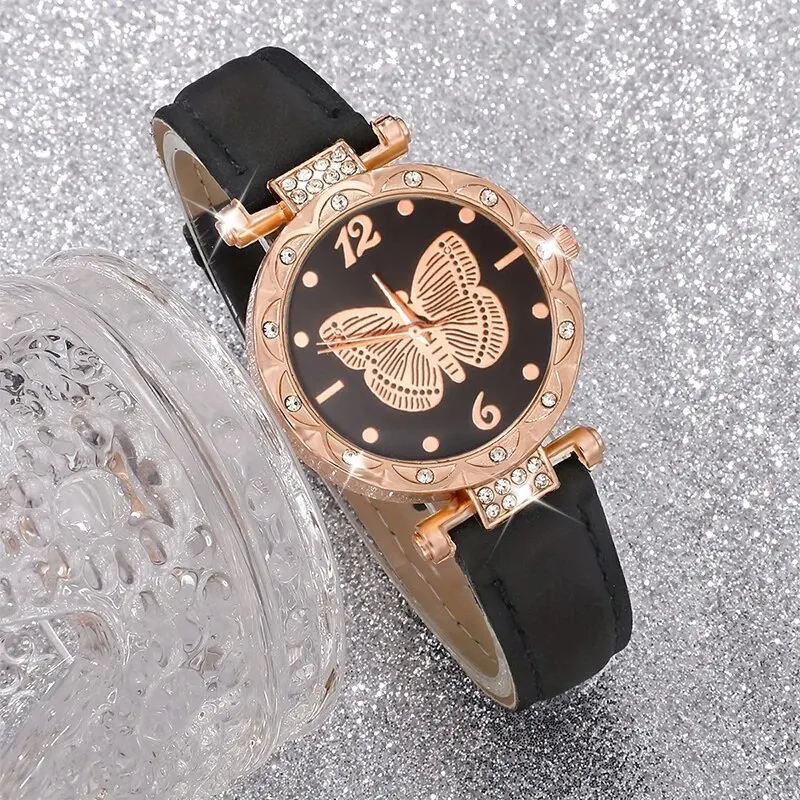 Fashion Butterfly Rhinestone Quartz Wristwatch Ladies Casual Simple Watches Relogio Feminino