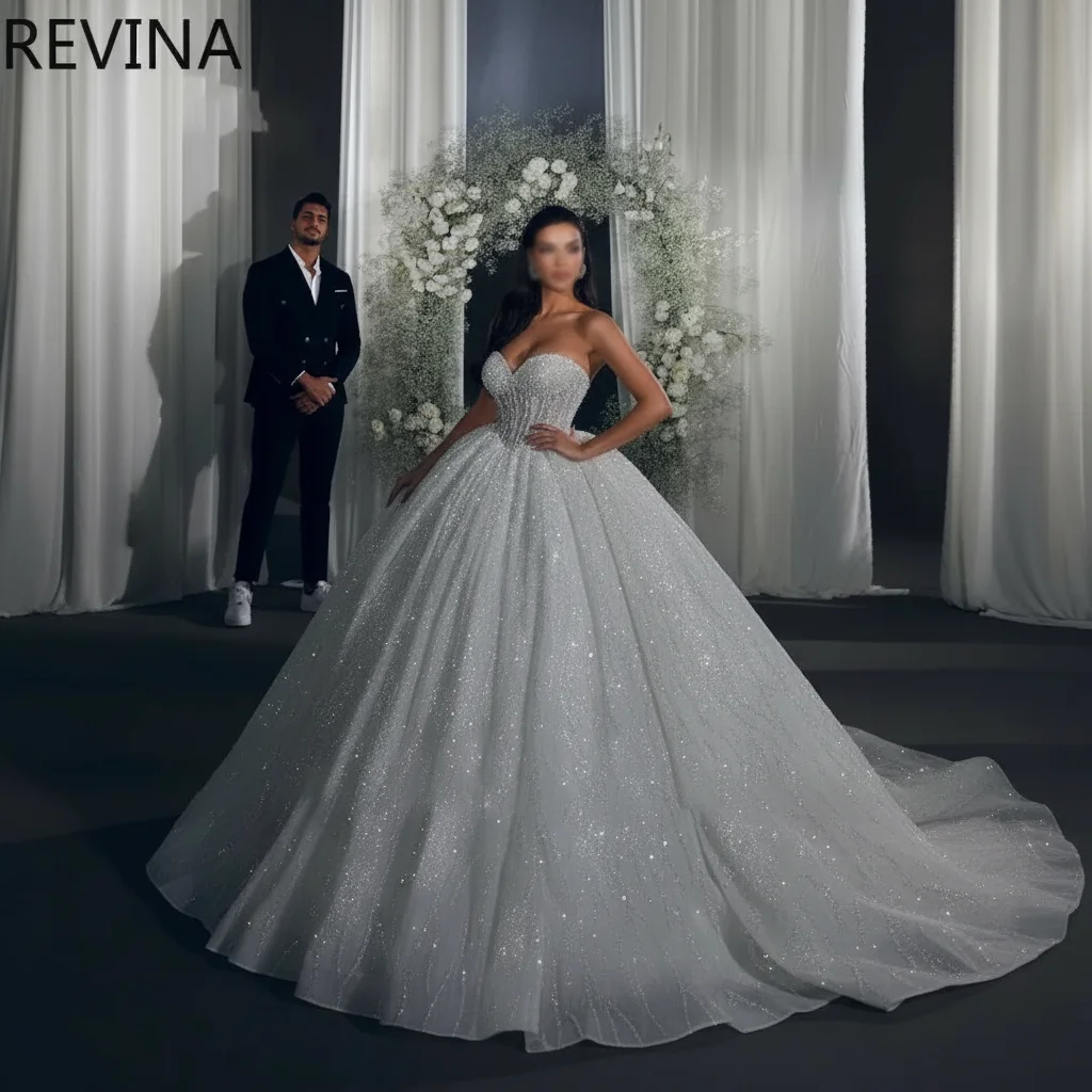 

Luxury Sparkling Ball Gown Wedding Dress Princess Sweetheart Off Shoulder Pearl Beaded Bridal Dress Vestdos De Novia Customized