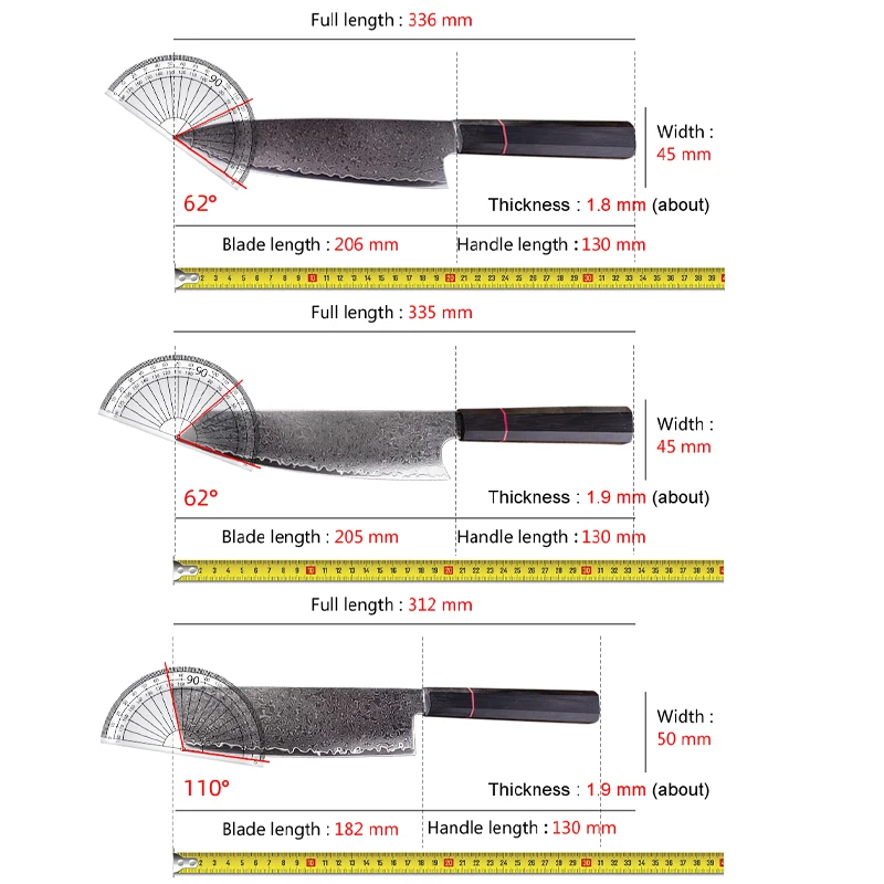 Damascus Chef's Knife Kitchen Knives Professional Boning Knife Meat Cleaver Utility Knife G10 Handle Japanese Cooking Knife