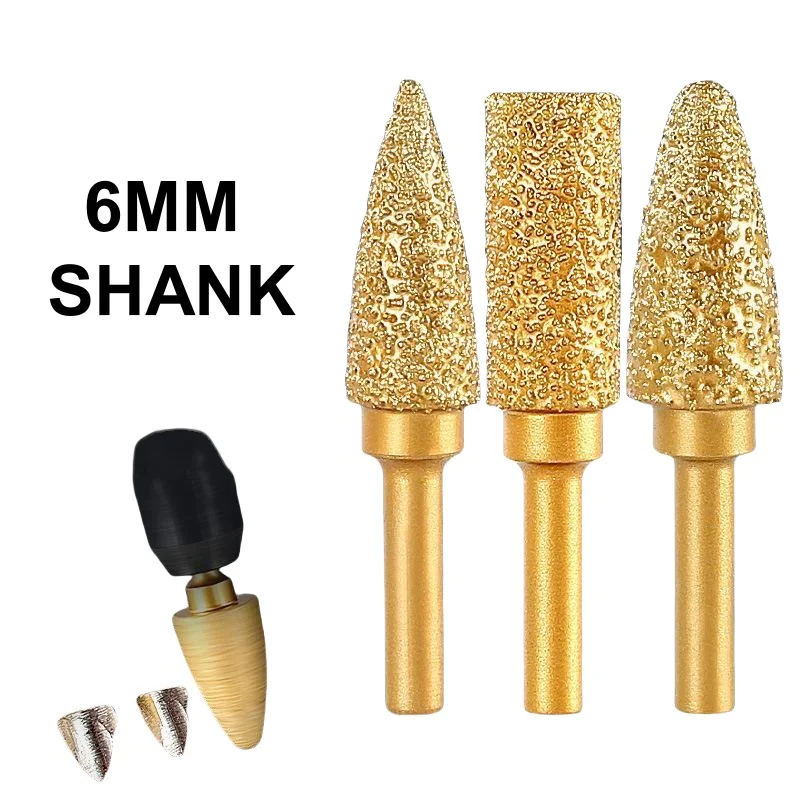

1PC 6mm Shank Brazed Diamond Grinding and Polishing Head for Cast Iron Stone Marble Tile - Deburring Metal Processing Carve
