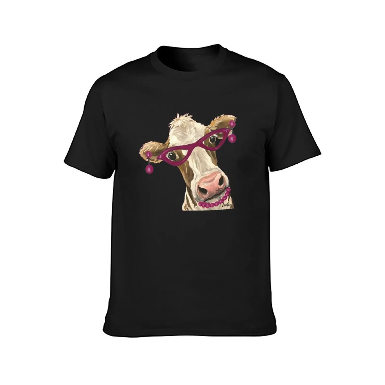 Cute Cow with Glasses and Earrings T-Shirt funnys Short sleeve tee hippie clothes blacks men clothes