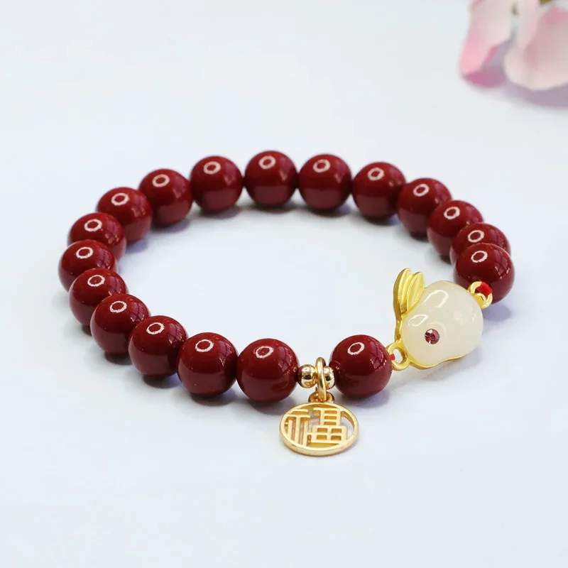 Natural Authentic Cinnabar Bracelet Buddha Beads Purple Gold Sand Rabbit Fu Brand Buddhist Meditation Bead Bracelet Jewelry