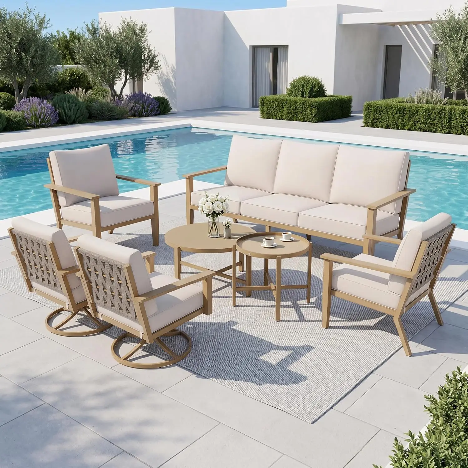7-Piece Metal Outdoor Patio Furniture Set, Beige