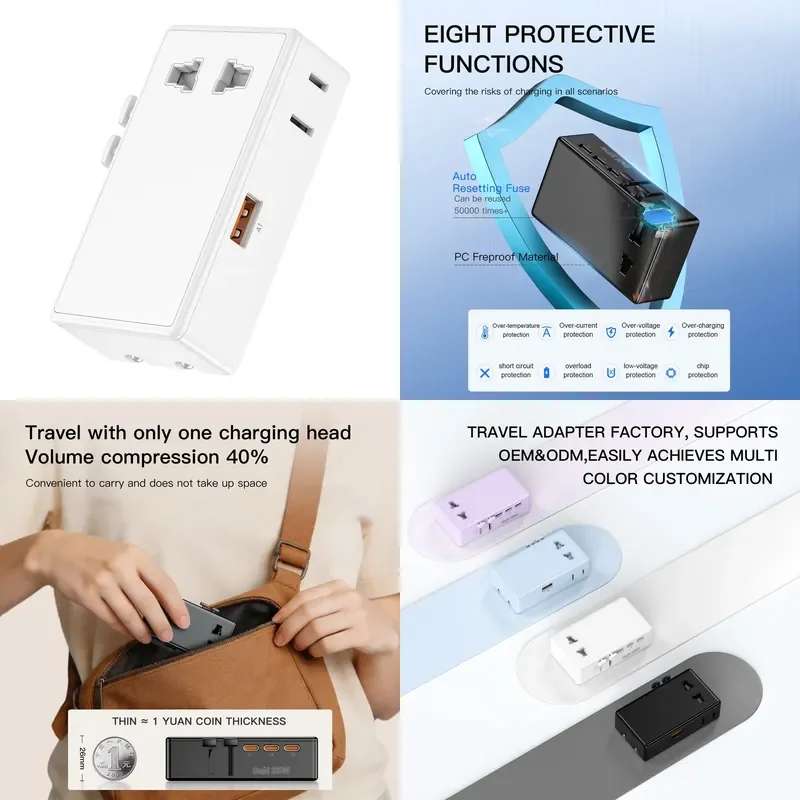 Universal Travel Adapter Plug for International Outlets Worldwide Fast Charging Power Supply