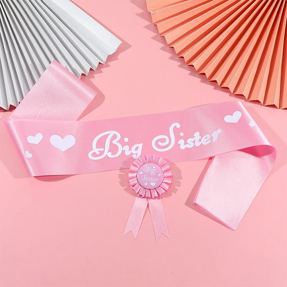 Baby Shower for Girls Big Sister Sash And Tinplate Badge Combo Kit Pink Blue Baby Gender Reveal Party Gifts Decorations Supplies - view 5