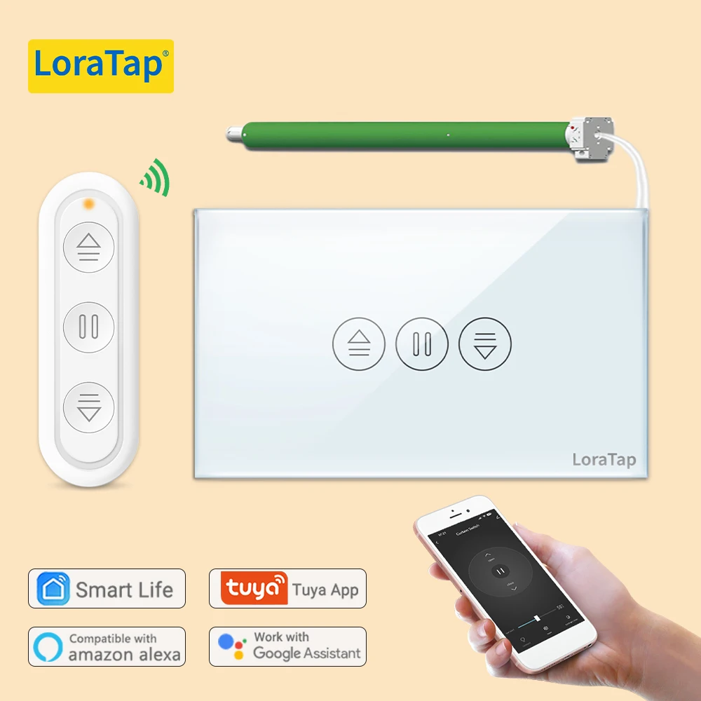 LoraTap US Tuya Smart RF WiFi Curtain Switch for Electric Motor Blind Roller Shutter Google Home Alexa Echo Voice Control White