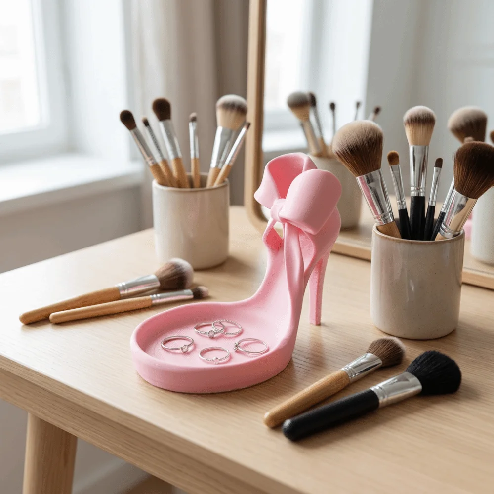 

Подставка для украшений в форме туфель на высоком каблуке, напечатанная на 3D-принтере, элегантный держатель для колец в форме туфельки, простой декоративный лоток для хранения украшений, украшение для дома