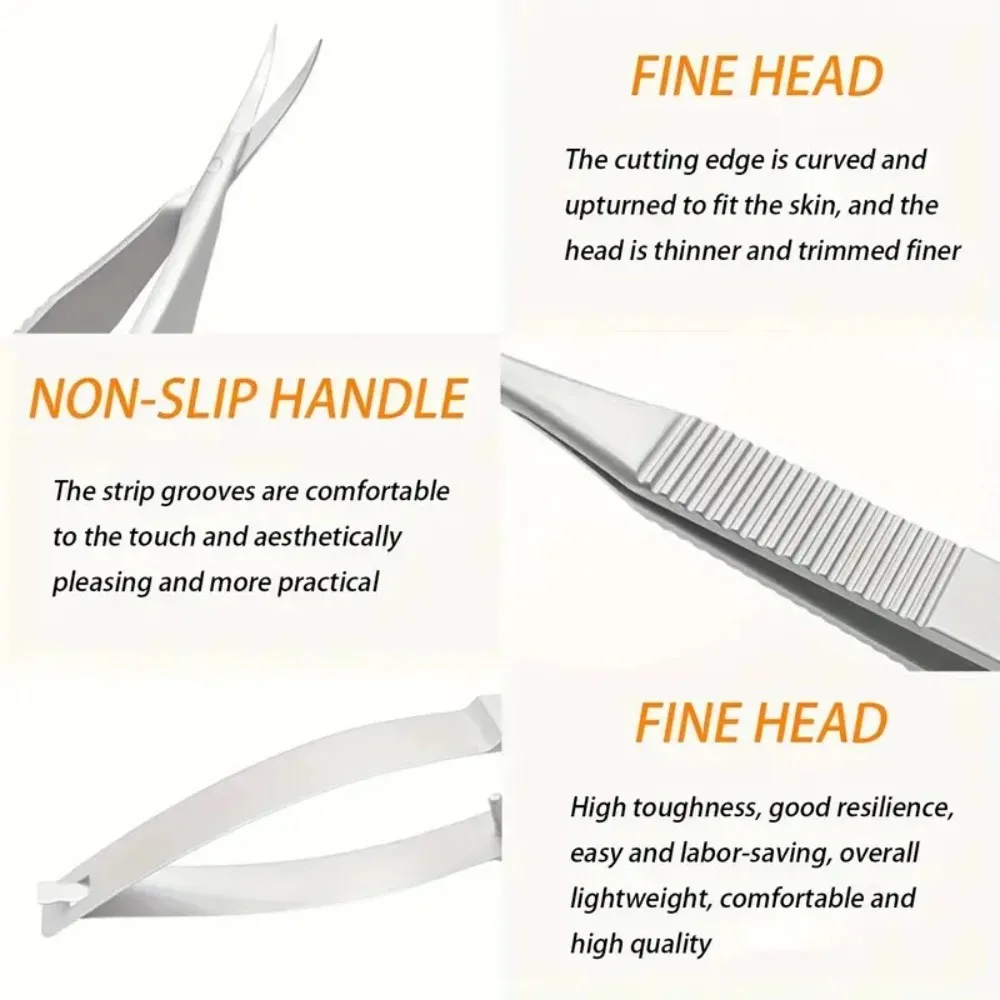 Nożyczki do skórek z rosyjskim ostrzem w kształcie jaskółczego ogona, do manicure, usuwania skórek, martwego naskórka, z zakrzywionym ostrzem ze stali nierdzewnej, sprężynowe nożyczki do skórek.