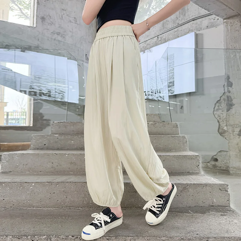 

2026 Summer Children's Sports Pants Spring Ice Silk Cotton Hemp Girls' Lantern Pants Autumn Boys' Breathable Skin friendly Pants
