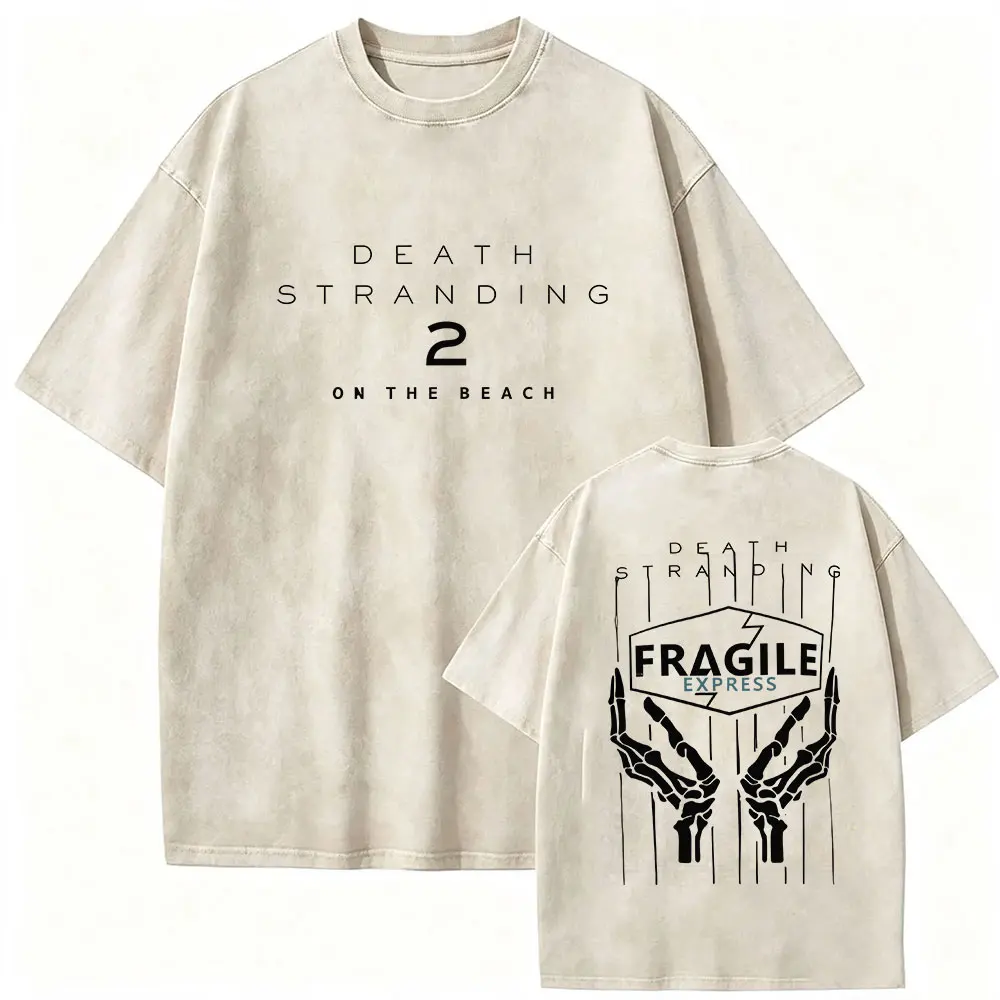 Vintage Washed Death Stranding 2 on The Beach Game Print T Shirt Men's Women Summer Clothing Fashion Cotton Short Sleeve T-shirt