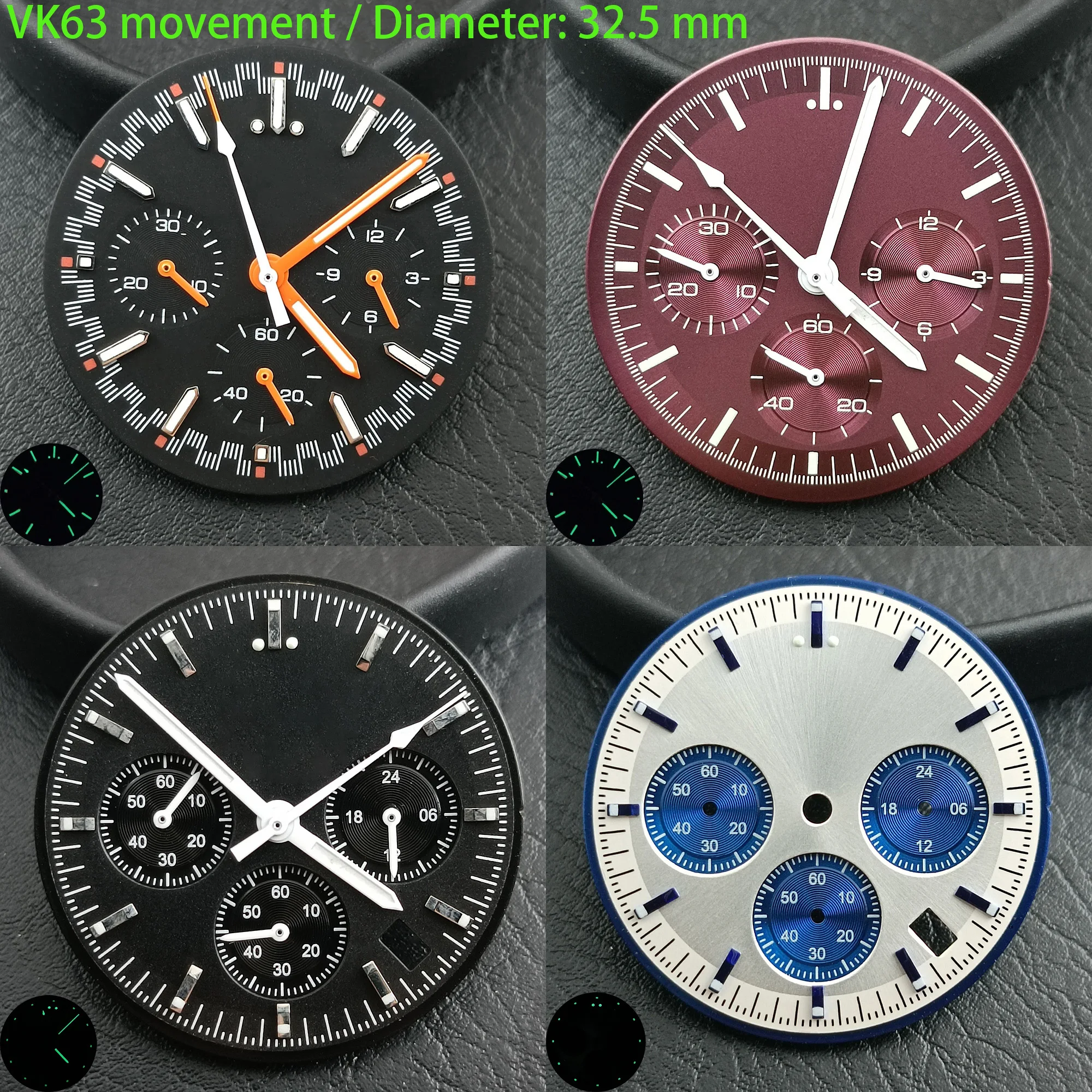 Vk63 chronometer dial 32.5mm green luminous watch and pointer suitable for vk63 movement watch accessories maintenance tools