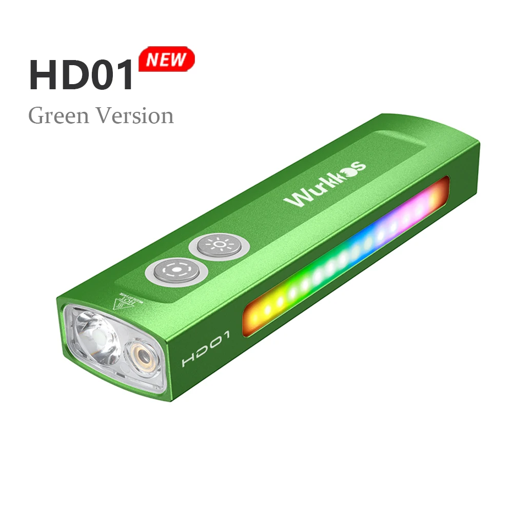 Wurkkos Lanterna impermeável multifuncional de caminhada, luzes RGB, luz verde, luz branca, RGB lateral, 1200 LM, 90CRI, IP65, novo, HD01